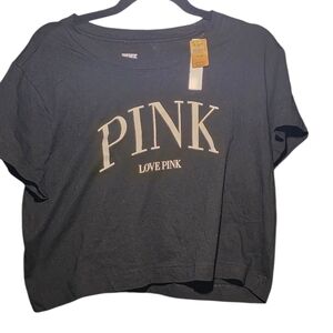 PINK Victoria's Secret Black cropped tee BNWT